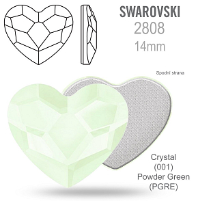 SWAROVSKI 2808 Heart Flat Back Foiled velikost 14mm. Barva Crystal Powder Green 