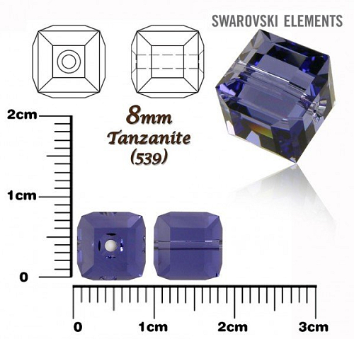 SWAROVSKI CUBE Beads 5601 barva TANZANITE velikost 8mm.