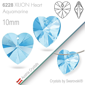 Swarovski XILION Heart 6228. Barva Aquamarine. Velikost 10mm