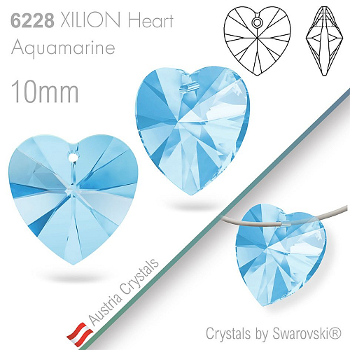 Swarovski XILION Heart 6228. Barva Aquamarine. Velikost 10mm