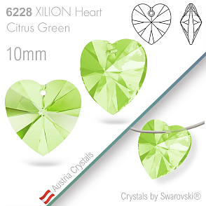 Swarovski XILION Heart 6228. Barva Citrus Green. Velikost 10mm