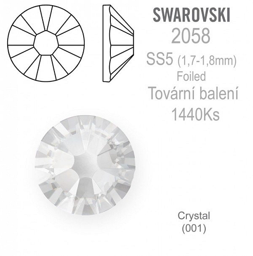 Swarovski XILION Rose FOILED 2058 velikost SS5 barva Crystal tovární balení