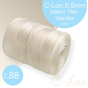Nylonová nit C-Lon pevná korálková nit. Barva 88 Vanilla. Síla nitě 0,5mm. Balení 78m na cívce.