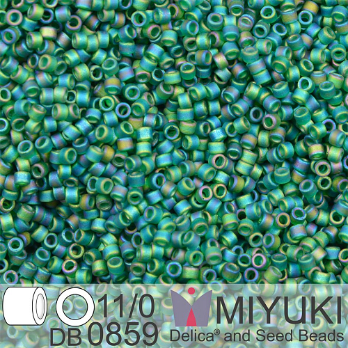 Korálky Miyuki Delica 11/0. Barva Matte Transparent Dark Emerald AB DB0859. Balení 5g.