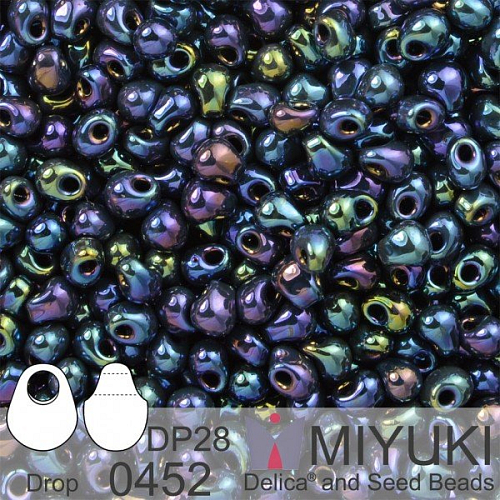 Korálky Miyuki Drop 2,8mm. Barva 0452 Met Dk Blue Iris. Balení 5g.