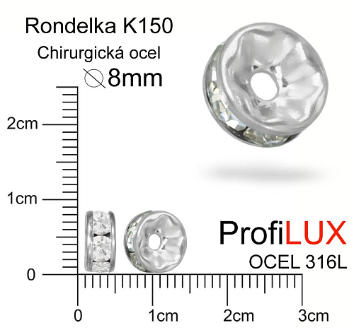 Korálek RONDELKA s kamínky Crystal CHIRURGICKÁ OCEL ozn, K150. velikost pr.8mm otvor 1,3mm