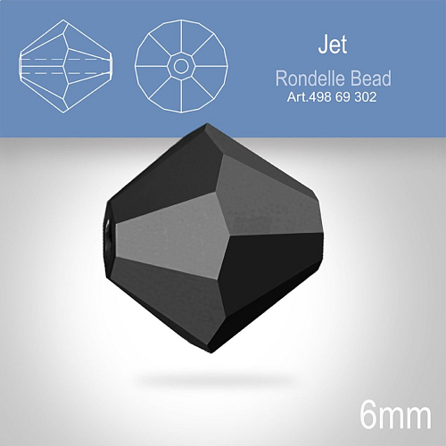 PRECIOSA Bicone MC BEAD (sluníčko) velikost 6mm. Barva JET. Balení 18ks .