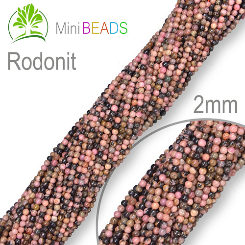 Korálky Mini BEADS z minerálů Rodonit přírodní polodrahokam. Velikost pr.2mm. Balení 160Ks.
