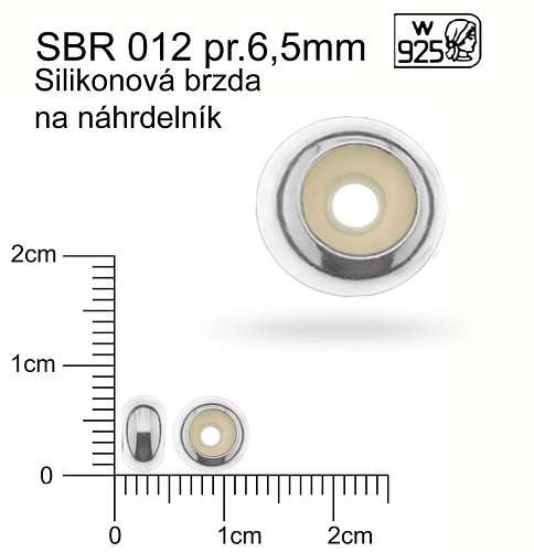 Brzda na náhrdelník. Stříbrný korálek s silikonovým kroužkem uvnitř.SBR 012. Materiál AG925 váha 0,33g.