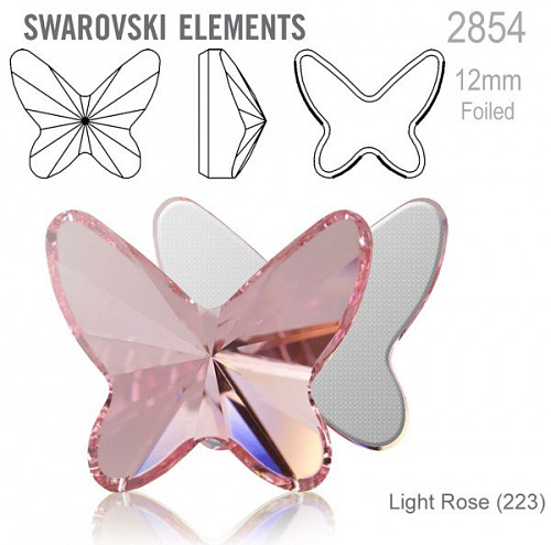SWAROVSKI 2854 Butterfly Flat Back Foiled velikost 12mm. Barva Light Rose 