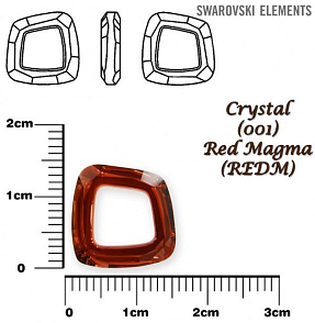 SWAROVSKI ELEMENTS Cosmic Square Ring barva CRYSTAL (001) RED MAGMA (REDM) Unfoiled velikost 14mm.