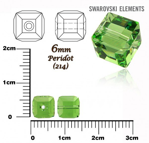 SWAROVSKI CUBE Beads 5601 barva PERIDOT velikost 6mm.