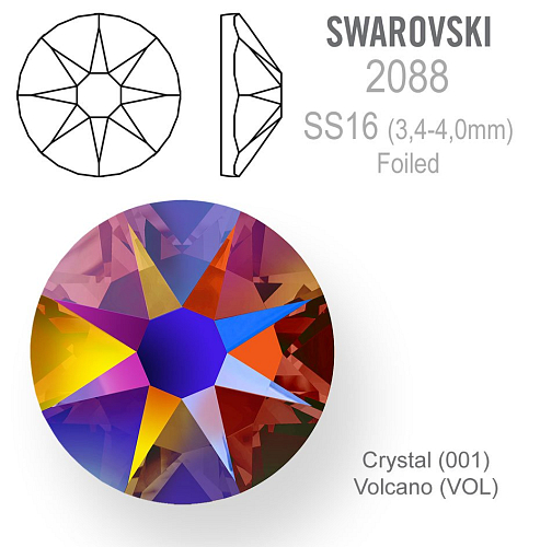 SWAROVSKI XIRIUS FOILED velikost SS16 barva CRYSTAL VOLCANO 