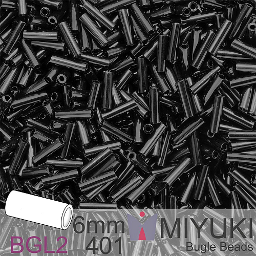 Korálky Miyuki Bugle Bead 6mm. Barva BGL2-401 Black. Balení 10g.