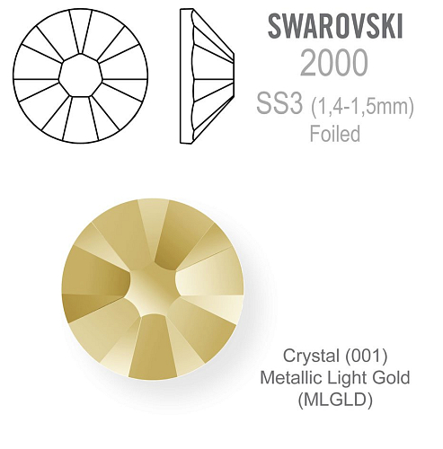 Swarovski No Hot-Fix FOILED velikost SS3 barva Crystal Metallic Light Gold (MLGLD). Balení 40Ks.