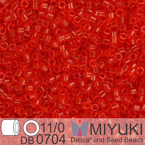 Korálky Miyuki Delica 11/0. Barva Tr Red Orange  DB0704. Balení 5g.
