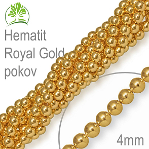Korálky z minerálů Hematit Royal Gold  pokovený přírodní polodrahokam. Velikost pr.4mm. Balení 18Ks.
