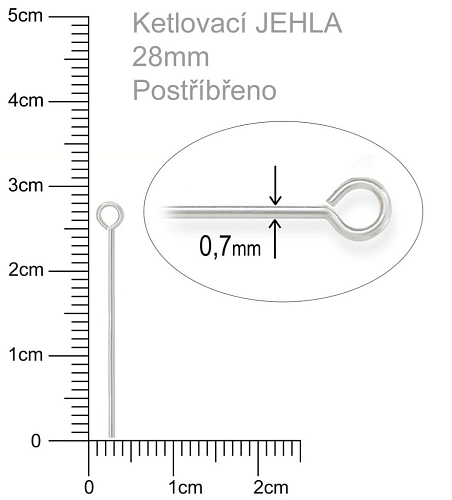 Ketlovací JEHLA  velikost 28mm. Barva stříbrná.