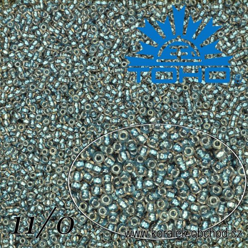 Korálky TOHO tvar ROUND (kulaté). Velikost 11/0. Barva č.288-Inside-Color Crystal/Metallic Blue Lined . Balení 8g.