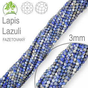 Korálky z minerálů Lapis Lazuli Fazetovaný polodrahokam. Velikost pr.3mm. Balení 120Ks.