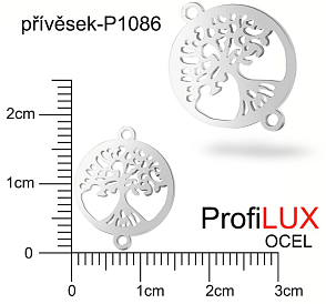Přívěsek Ocel ozn-P1086 STROM života velikost 15x19mm tl.1.0mm. Velikost otvoru 2x pr. 1,5mm. Řada přívěsků ProfiLUX.