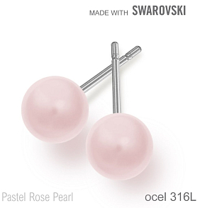 Náušnice sada Made with Swarovski 5818 Pastel Rose Pearl (001 944) 6mm+puzeta 316L
