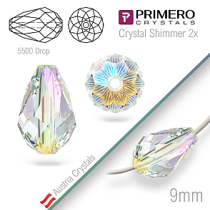 Korálky PRIMERO Crystals . Tvar 5500 Drop. Barva Crystal Shimmer 2x. Velikost 9mm