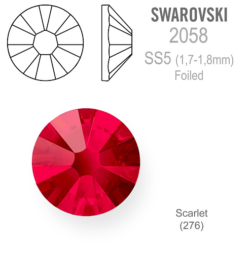Swarovski 2058 XILION FOILED velikost SS5 barva Scarlet (276).