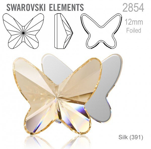 SWAROVSKI 2854 Butterfly Flat Back Foiled velikost 12mm. Barva Silk 
