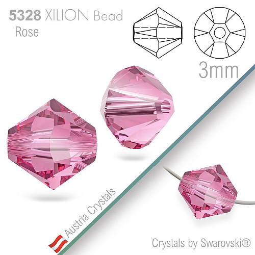 SWAROVSKI  XILION Bead  5328 barva Rose velikost 3mm. Balení 25Ks