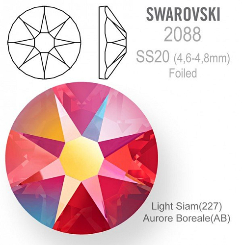 SWAROVSKI XIRIUS FOILED 2088 velikost SS20 barva Light Siam Aurore Boreale 