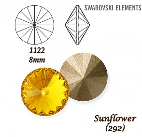 SWAROVSKI ELEMENTS RIVOLI 1122 SS39 barva SUNFLOWER (292) velikost 8mm. 