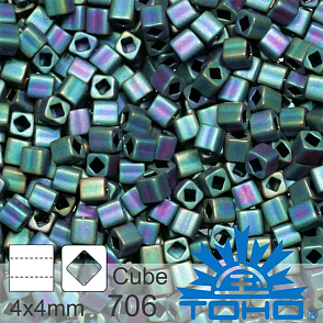 Korálky TOHO Cubes 6/0. Barva 706 Matte-Color Iris - Teal. Balení 10g. 