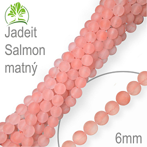 Korálky z minerálů  Jadeit Salmon matný přírodní polodrahokam. Velikost pr.6mm. Balení 12Ks.