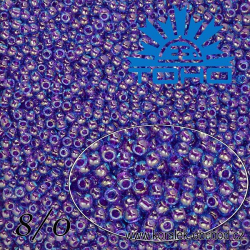 Korálky TOHO tvar ROUND (kulaté). Velikost 8/0. Barva č. 252-Inside-Color Aqua/Purple Lined . Balení 10g.