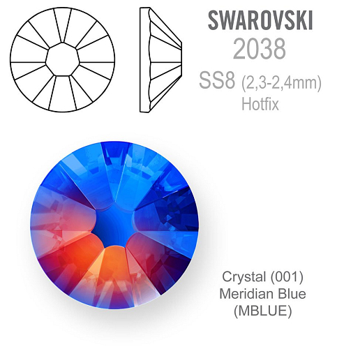 SWAROVSKI xilion rose HOT-FIX velikost SS8 barva CRYSTAL MERIDIAN BLUE 