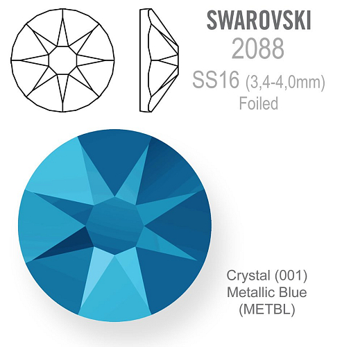 SWAROVSKI XIRIUS FOILED velikost SS16 barva CRYSTAL METALLIC BLUE 