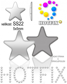 Kovové NAILHEAD HOTFIX nažehlovací polotovary. STAR Velikost SS22 (4,90-5,10mm) Tl.0,6mm. Barva 001 STŘÍBRNÁ (lesklá ocelová). Balení 50Ks.