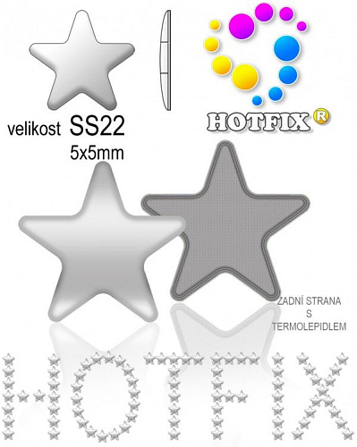Kovové NAILHEAD HOTFIX nažehlovací polotovary. STAR Velikost SS22 (4,90-5,10mm) Tl.0,6mm. Barva 001 STŘÍBRNÁ (lesklá ocelová). Balení 50Ks.