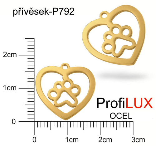 Přívěsek Chirurgická Ocel ozn-P792 SRDCE s tlapkou  velikost  17x18mm. Barva POZLACENO. Řada přívěsků ProfiLUX