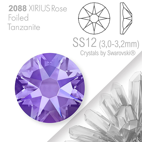SWAROVSKI  XIRIUS Rose 2088 Foiled. Barva Tanzanite velikost SS12 (3,0-3,2mm). Balení 30Ks.