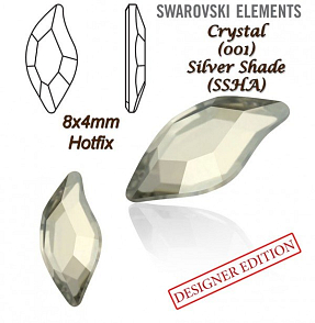 SWAROVSKI HOT-FIX 2797 tvar DIAMOND LEAF FB velikost 8x4mm barva CRYSTAL SILVER SHADE 