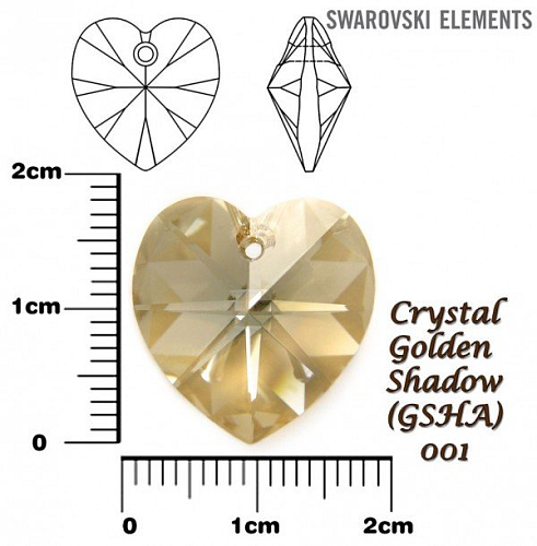 SWAROVSKI Heart Pendant 6228 barva Crystal GOLDEN SHADOW velikost 18x17,5mm.