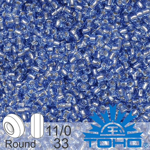 Korálky TOHO tvar ROUND (kulaté). Velikost 11/0. Barva č. 33-Silver-Lined Lt Sapphire . Balení 8g.