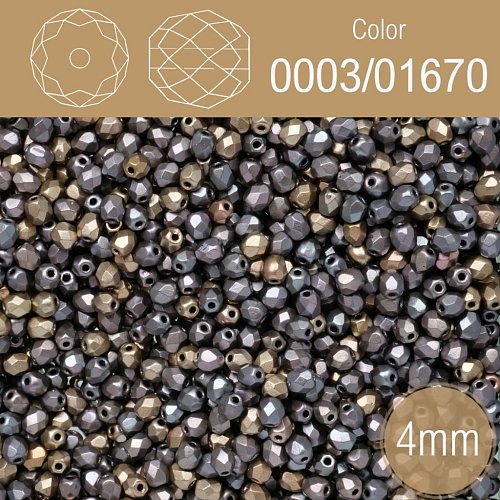 Korálky BROUŠENÉ 4mm. Barva 0003/01670.Neprůhledná s pokovem . Balení 120Ks.
