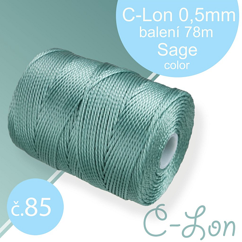 Nylonová nit C-Lon pevná korálková nit. Barva 85 Sage. Síla nitě 0,5mm. Balení 78m na cívce.