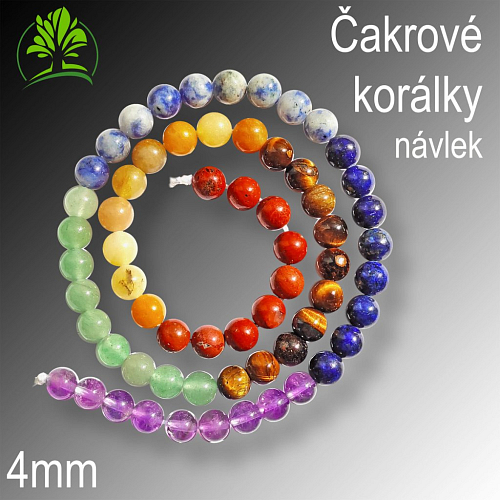 Návlek ČAKROVÉ korálky z minerálů polodrahokamů. Velikost pr.4mm. Balení 90Ks.