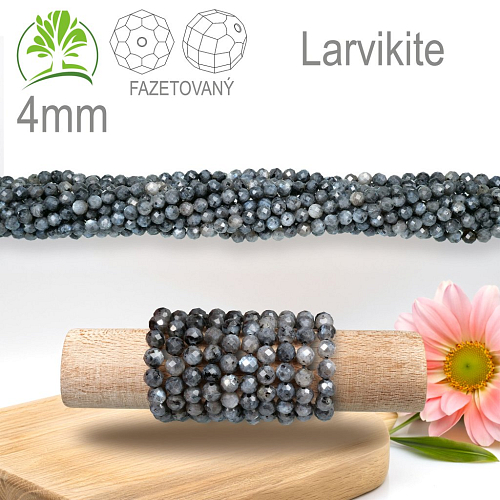 Korálky z minerálů Larvikite Fazetovaný přírodní polodrahokam. Velikost pr.4mm. Balení 95Ks.