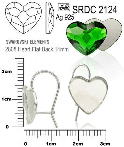 NÁUŠNICE ZAPÍNACÍ na Swarovski 2808 Heart Flat Back 14mm ozn. SRDC 2124. Materiál STŘÍBRO AG925.váha 0,93g.