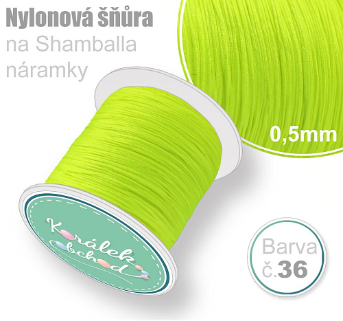 Nylonová šňůra na Shamballa náramky průměr nitě 0,5mm. Barva č.36. Signální Zelená